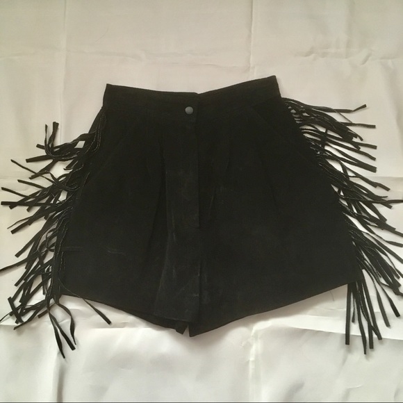 Vintage 80s high waisted black suede fringe shorts